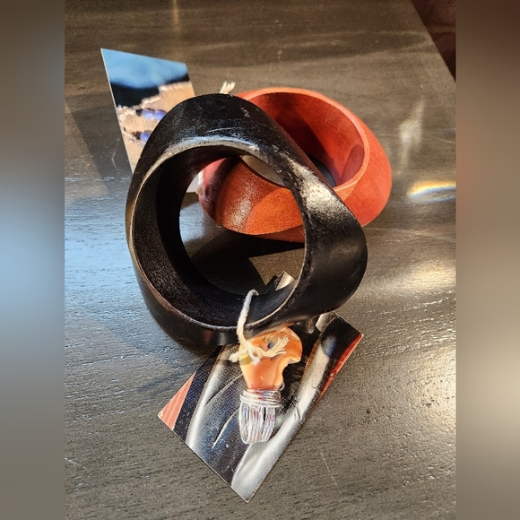 Rust Orange Wooden Statement Bracelet - Picture 3 of 11